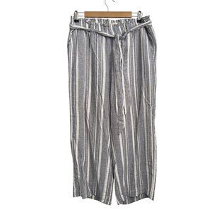 Loft Outlet inseam 24" Gray & White Striped Wide-Leg Pants W/ Tie Waist Size M
